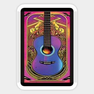 Acoustic Guitar Portrait Oil Painting Style Digital Art Sticker